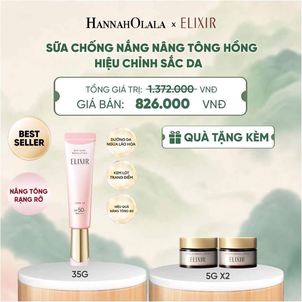  [SẮC HỒNG BABY] KEM CHỐNG NẮNG DẠNG SỮA NÂNG TÔNG CHO DA XỈN MÀU ELIXIR DAY CARE REVOLUTION TONE UP PINK+35G - DEAL 20 - A1230 