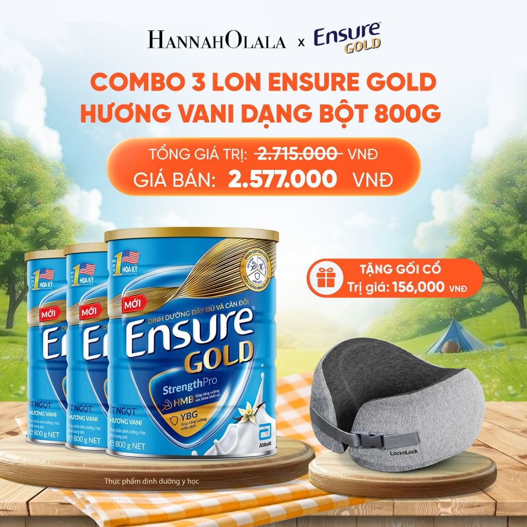  [TẶNG GỐI CỔ LOCKNLOCK] COMBO 3 LON ENSURE GOLD HƯƠNG VANI ÍT NGỌT DẠNG BỘT 800G DEAL 14: 
