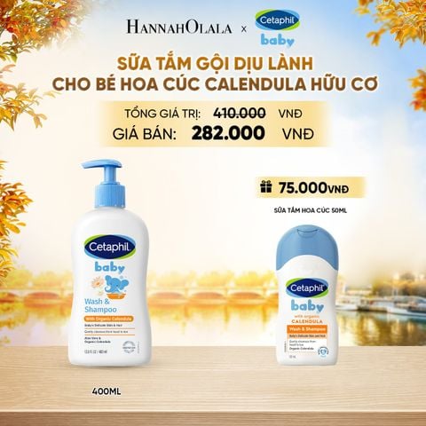 SỮA TẮM DƯỠNG ẨM DỊU LÀNH CHO BÉ VỚI CALENDULA HOA CÚC HỮU CƠ CETAPHIL BABY W&SHAMPOO CALENDULA 400ML DEAL 14: - E1761 
