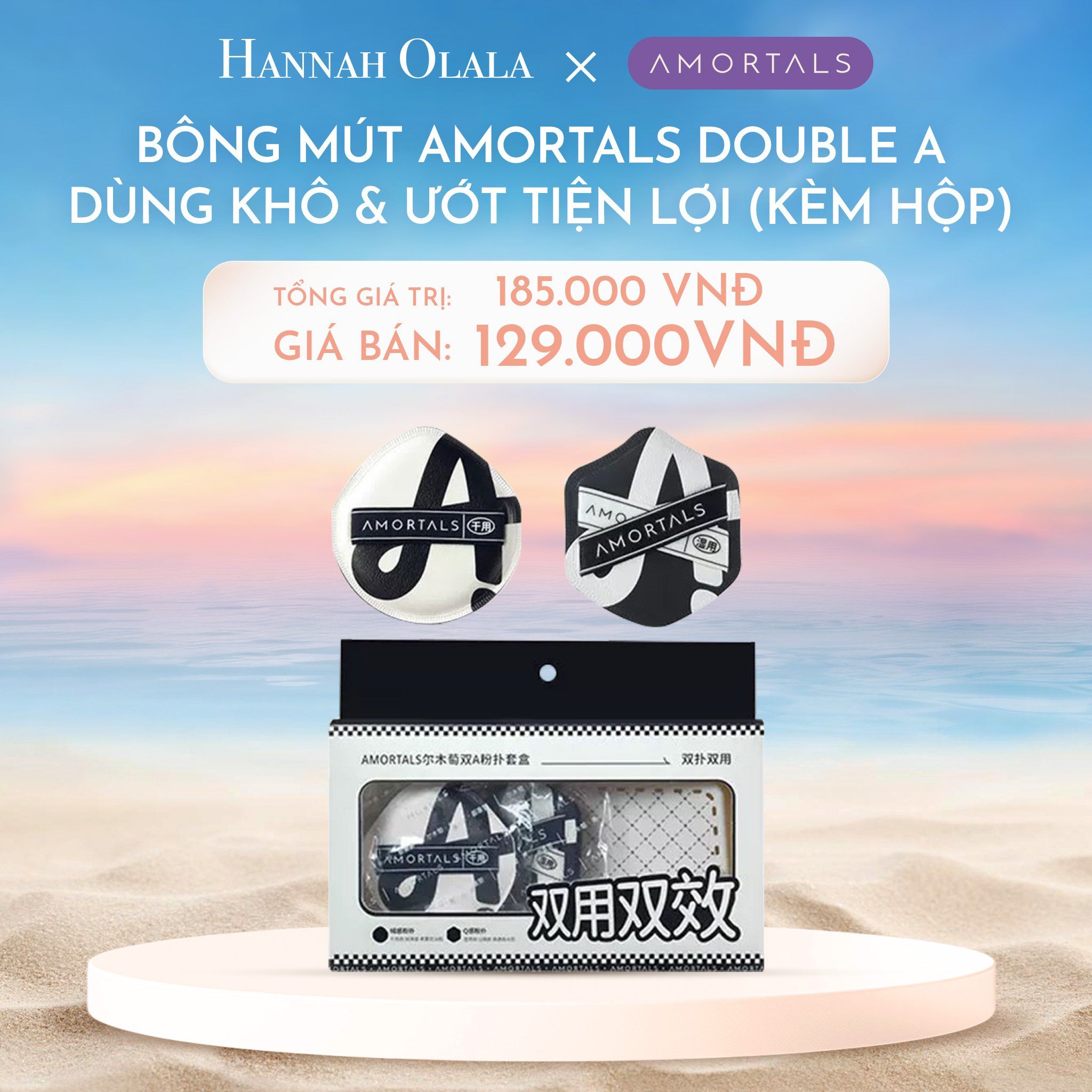  C1133_DEAL 14:BÔNG MÚT AMORTALS DOUBLE A DÙNG KHÔ VÀ ƯỚT TIỆN LỢI (KÈM HỘP) 