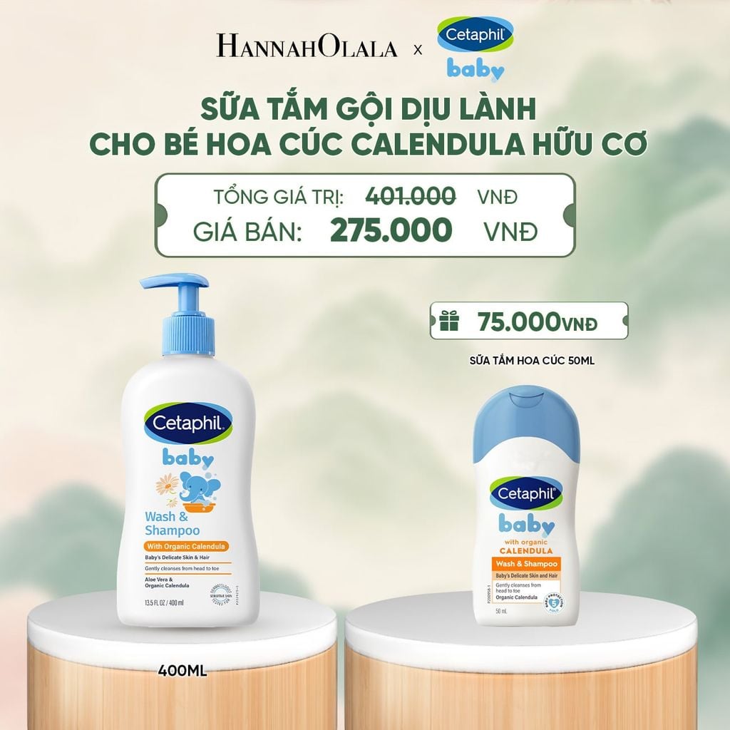  SỮA TẮM DƯỠNG ẨM DỊU LÀNH CHO BÉ VỚI CALENDULA HOA CÚC HỮU CƠ CETAPHIL BABY W&SHAMPOO CALENDULA 400ML DEAL 14: - A1295 