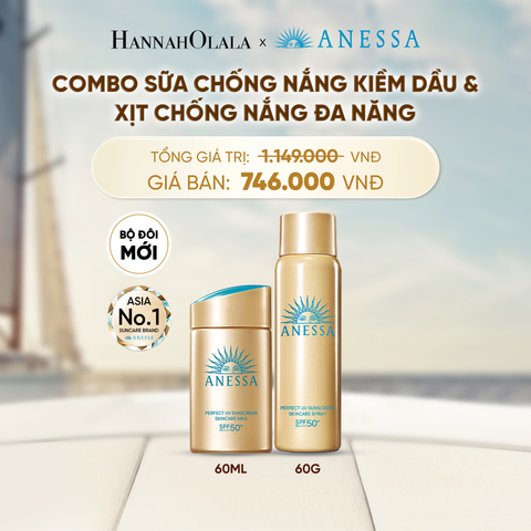  COMBO SỮA CHỐNG NẮNG KIỀM DẦU & XỊT CHỐNG NẮNG TOÀN THÂN ĐA NĂNG TIỆN DỤNG ANESSA GOLD MILK 60ML + GOLD SPRAY 60G - DEAL 14 