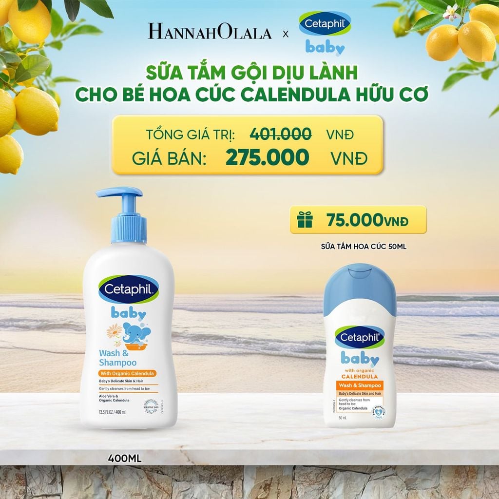  SỮA TẮM DƯỠNG ẨM DỊU LÀNH CHO BÉ VỚI CALENDULA HOA CÚC HỮU CƠ CETAPHIL BABY W&SHAMPOO CALENDULA 400ML DEAL 14: 
