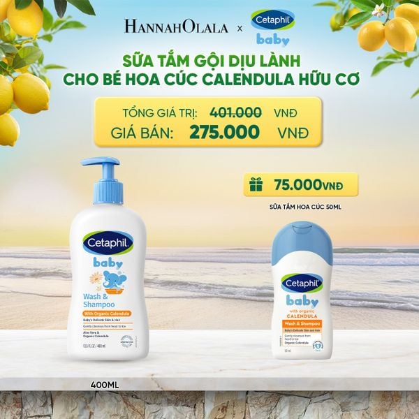  SỮA TẮM DƯỠNG ẨM DỊU LÀNH CHO BÉ VỚI CALENDULA HOA CÚC HỮU CƠ CETAPHIL BABY W&SHAMPOO CALENDULA 400ML DEAL 14: 