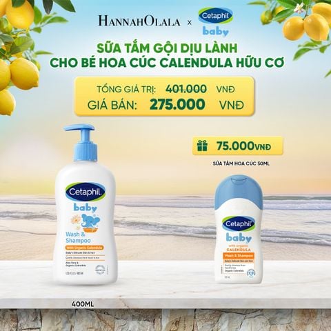  SỮA TẮM DƯỠNG ẨM DỊU LÀNH CHO BÉ VỚI CALENDULA HOA CÚC HỮU CƠ CETAPHIL BABY W&SHAMPOO CALENDULA 400ML DEAL 14: 