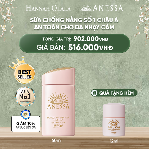  DEAL 14: KEM CHỐNG NẮNG DẠNG SỮA DƯỠNG DA DỊU NHẸ AN TOÀN CHO DA NHẠY CẢM VÀ TRẺ EM ANESSA MILD MILK SPF50+ PA++++ 60ML 