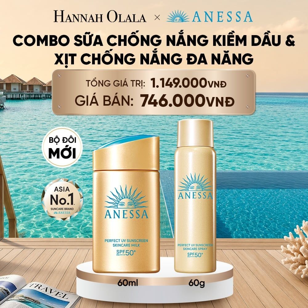  COMBO SỮA CHỐNG NẮNG KIỀM DẦU & XỊT CHỐNG NẮNG TOÀN THÂN ĐA NĂNG TIỆN DỤNG ANESSA GOLD MILK 60ML + GOLD SPRAY 60G - DEAL 14_ D1353 