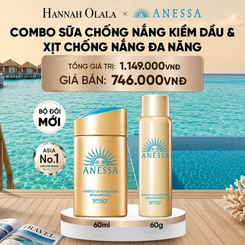  COMBO SỮA CHỐNG NẮNG KIỀM DẦU & XỊT CHỐNG NẮNG TOÀN THÂN ĐA NĂNG TIỆN DỤNG ANESSA GOLD MILK 60ML + GOLD SPRAY 60G - DEAL 14_ D1353 