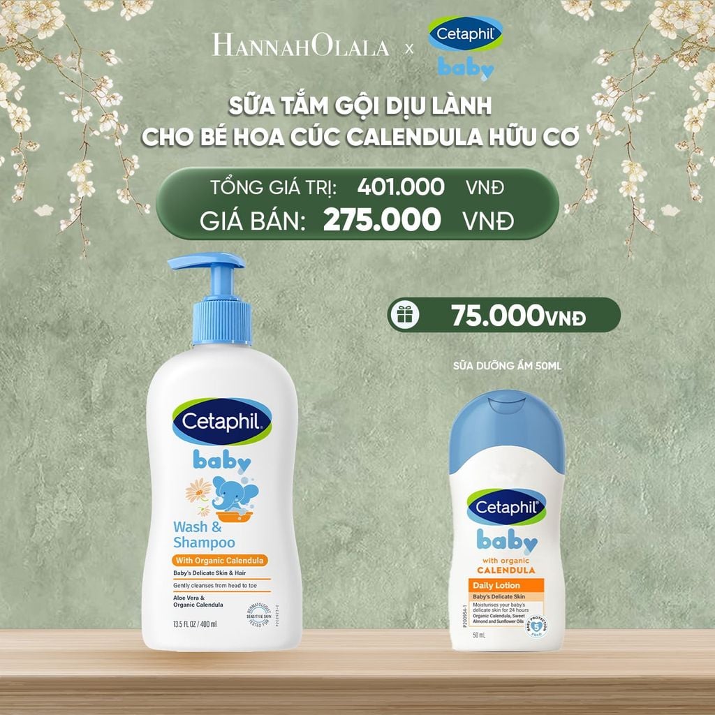  DEAL 14: SỮA TẮM DƯỠNG ẨM DỊU LÀNH CHO BÉ VỚI CALENDULA HOA CÚC HỮU CƠ CETAPHIL BABY W&SHAMPOO CALENDULA 400ML 