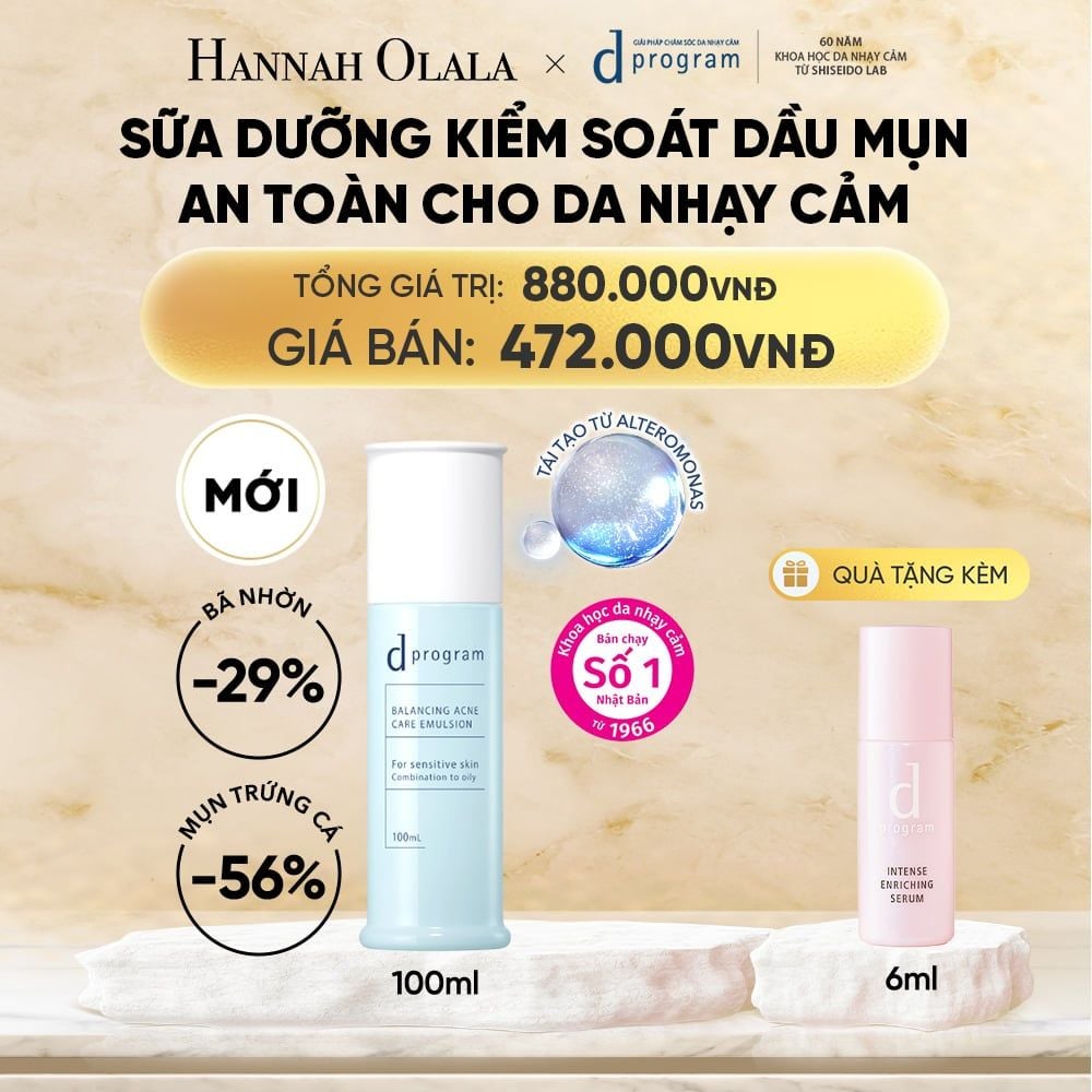  [MỚI] SỮA DƯỠNG ẨM KIỀM DẦU NGỪA MỤN CHO DA NHẠY CẢM DPROGRAM BALANCING ACNE CARE EMULSION 100ML - DEAL 14 