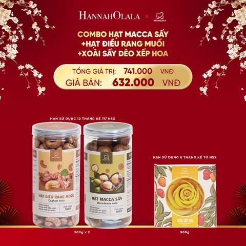  DEAL 14: COMBO MACCA SẤY 500G + HẠT ĐIỀU RANG MUỐI 500G + XOÀI XẾP HOA 500G 