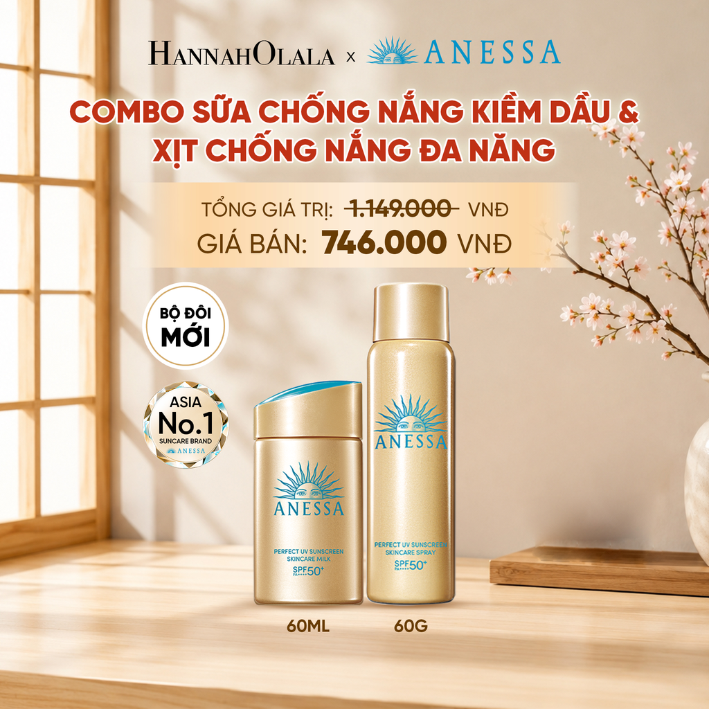  COMBO SỮA CHỐNG NẮNG KIỀM DẦU & XỊT CHỐNG NẮNG TOÀN THÂN ĐA NĂNG TIỆN DỤNG ANESSA GOLD MILK 60ML + GOLD SPRAY 60G - DEAL 14 