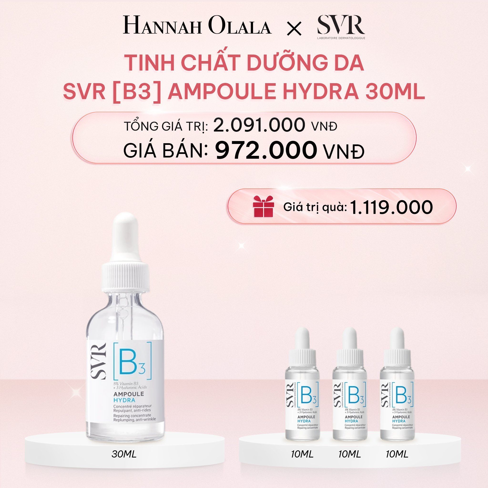  E895_DEAL 14: TINH CHẤT DƯỠNG DA, NGĂN NGỪA NẾP NHĂN, PHỤC HỒI DA VÀ DƯỠNG ẨM CHO DA SVR [B3] AMPOULE HYDRA 30ML 