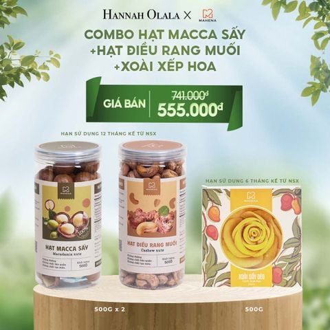  E29_DEAL 14: COMBO MACCA SẤY 500G + HẠT ĐIỀU RANG MUỐI 500G + XOÀI XẾP HOA 500G 