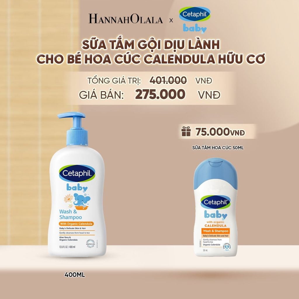  SỮA TẮM DƯỠNG ẨM DỊU LÀNH CHO BÉ VỚI CALENDULA HOA CÚC HỮU CƠ CETAPHIL BABY W&SHAMPOO CALENDULA 400ML DEAL 14: - A1193 