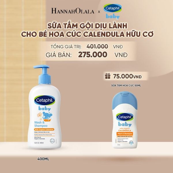  SỮA TẮM DƯỠNG ẨM DỊU LÀNH CHO BÉ VỚI CALENDULA HOA CÚC HỮU CƠ CETAPHIL BABY W&SHAMPOO CALENDULA 400ML DEAL 14: - A1193 