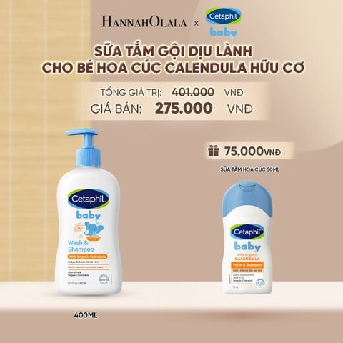  SỮA TẮM DƯỠNG ẨM DỊU LÀNH CHO BÉ VỚI CALENDULA HOA CÚC HỮU CƠ CETAPHIL BABY W&SHAMPOO CALENDULA 400ML DEAL 14: - A1193 