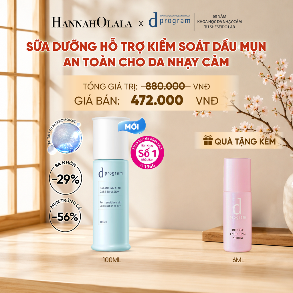  [MỚI] SỮA DƯỠNG ẨM KIỀM DẦU NGỪA MỤN CHO DA NHẠY CẢM DPROGRAM BALANCING ACNE CARE EMULSION 100ML - DEAL 14 