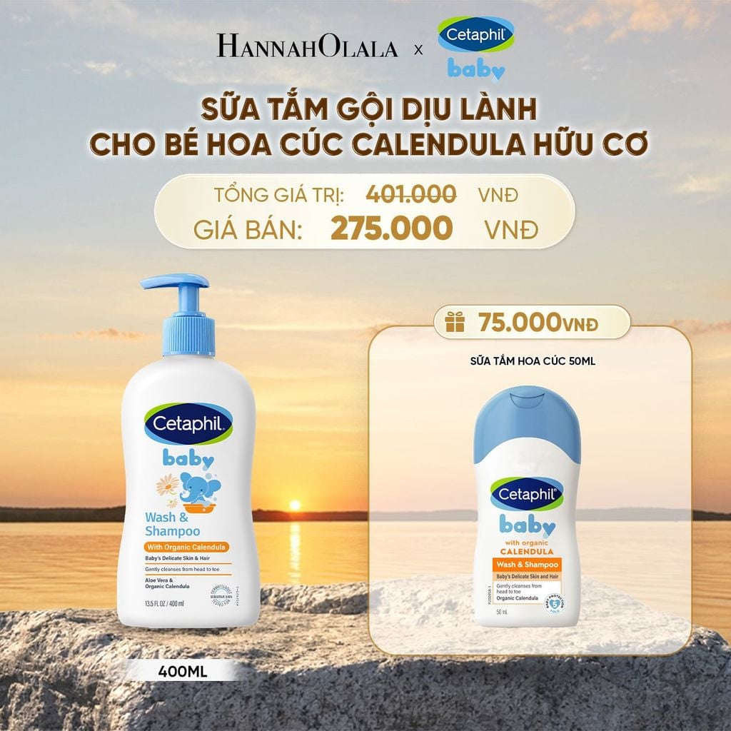  SỮA TẮM DƯỠNG ẨM DỊU LÀNH CHO BÉ VỚI CALENDULA HOA CÚC HỮU CƠ CETAPHIL BABY W&SHAMPOO CALENDULA 400ML DEAL 14: - B592 