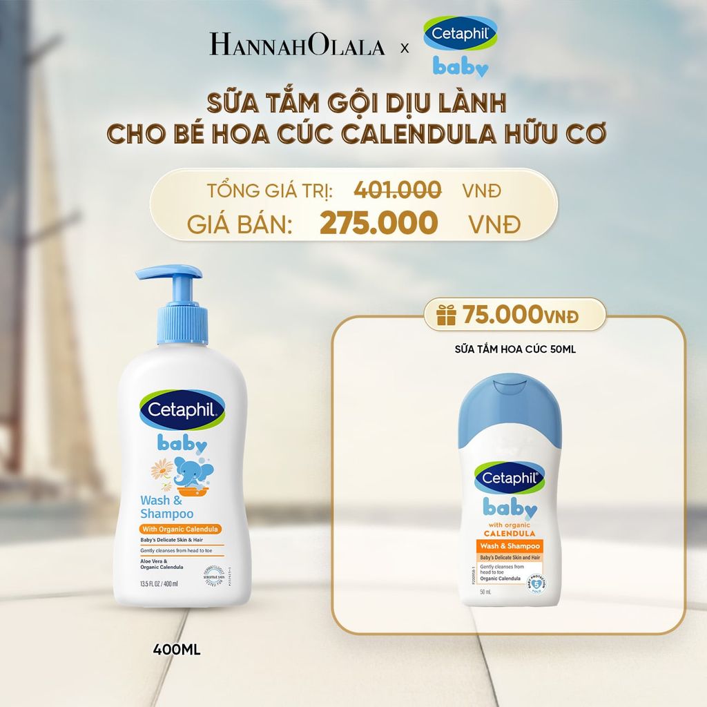  SỮA TẮM DƯỠNG ẨM DỊU LÀNH CHO BÉ VỚI CALENDULA HOA CÚC HỮU CƠ CETAPHIL BABY W&SHAMPOO CALENDULA 400ML DEAL 14: 