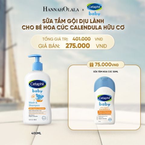  SỮA TẮM DƯỠNG ẨM DỊU LÀNH CHO BÉ VỚI CALENDULA HOA CÚC HỮU CƠ CETAPHIL BABY W&SHAMPOO CALENDULA 400ML DEAL 14: 
