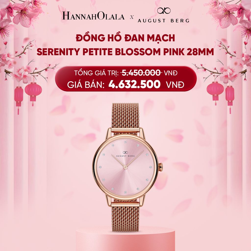  DEAL 14: ĐỒNG HỒ ĐAN MẠCH AUGUST BERG - MẶT SERENITY PETITE BLOSSOM PINK 28MM - DÂY MESH 