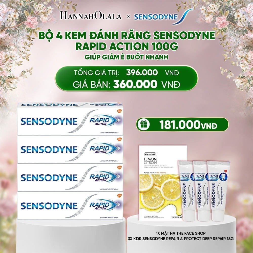  DEAL 14: BỘ 4 KEM ĐÁNH RĂNG SENSODYNE RAPID ACTION 100G GIÚP GIẢM Ê BUỐT NHANH 