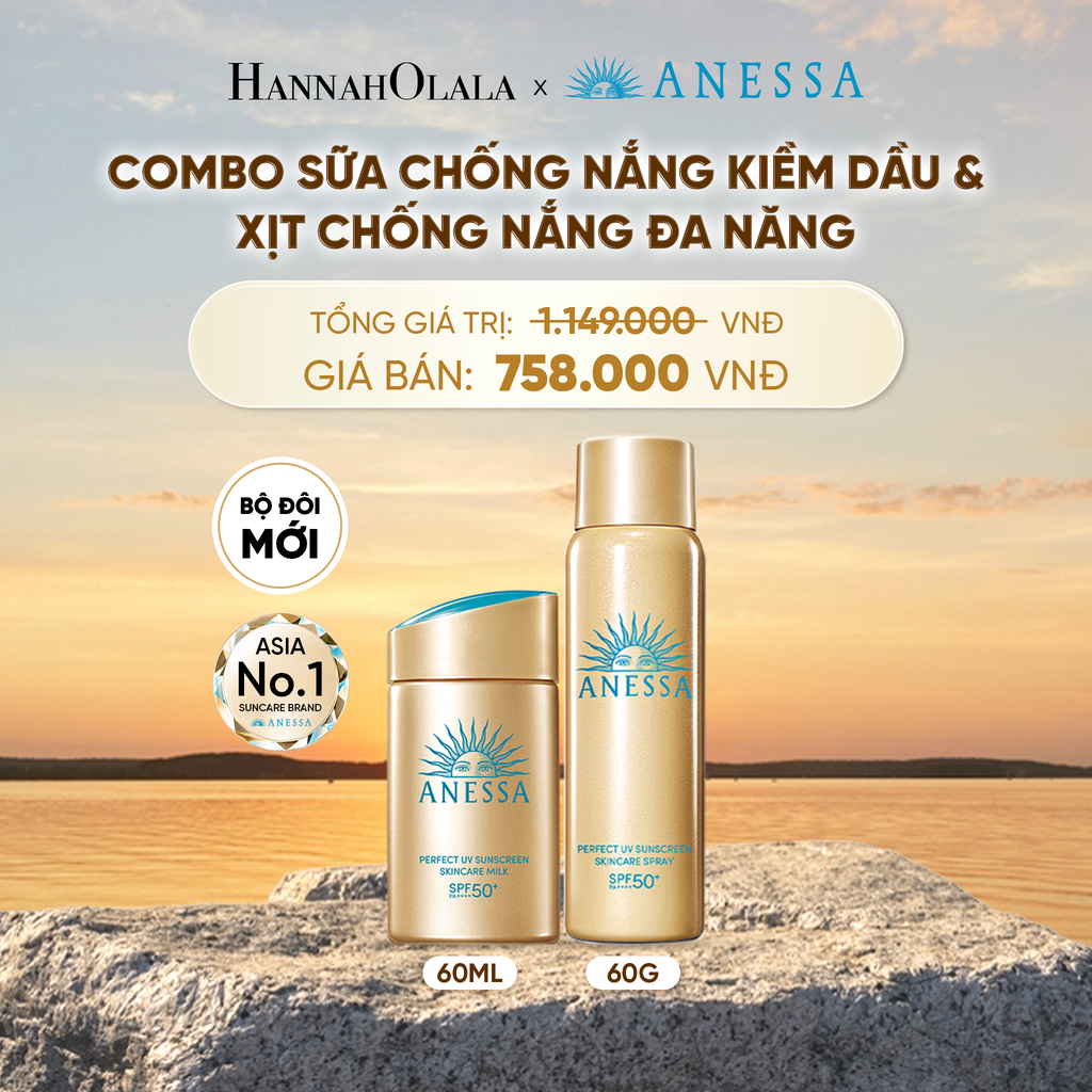  COMBO SỮA CHỐNG NẮNG KIỀM DẦU & XỊT CHỐNG NẮNG TOÀN THÂN ĐA NĂNG TIỆN DỤNG ANESSA GOLD MILK 60ML + GOLD SPRAY 60G - DEAL 14 - B516 