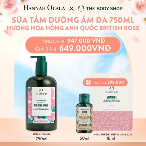  A864_DEAL 14: SỮA TẮM DƯỠNG ẨM DA HƯƠNG HOA HỒNG ANH QUỐC BRITISH ROSE SHOWER GEL 750ML 