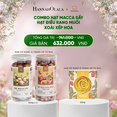  DEAL 14: COMBO MACCA SẤY 500G + HẠT ĐIỀU RANG MUỐI 500G + XOÀI XẾP HOA 500G 