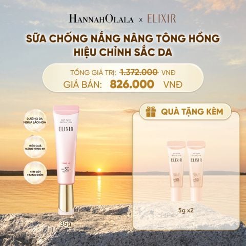  [SẮC HỒNG BABY] KEM CHỐNG NẮNG DẠNG SỮA NÂNG TÔNG CHO DA XỈN MÀU ELIXIR DAY CARE REVOLUTION TONE UP PINK+35G - DEAL 20 - B546 