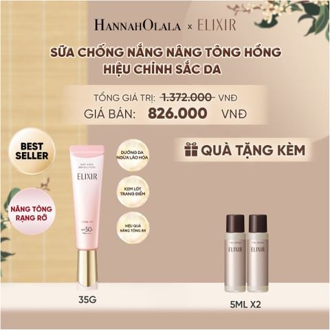  [SẮC HỒNG BABY] KEM CHỐNG NẮNG DẠNG SỮA NÂNG TÔNG CHO DA XỈN MÀU ELIXIR DAY CARE REVOLUTION TONE UP PINK+35G - DEAL 20 - A1273 