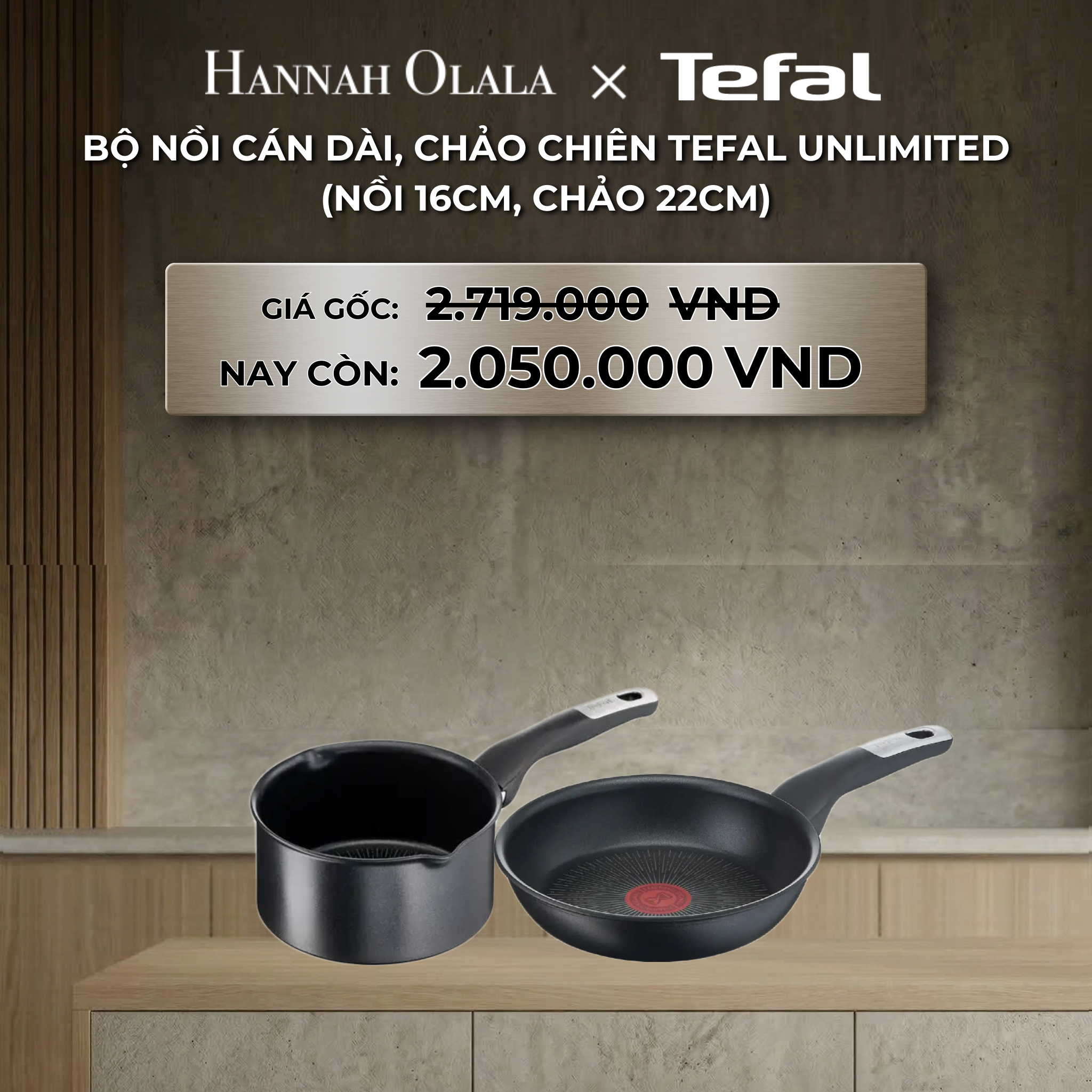 A340_deal 14: bộ nồi cán dài, chảo chiên tefal unlimited (nồi 16cm, chảo 22cm)