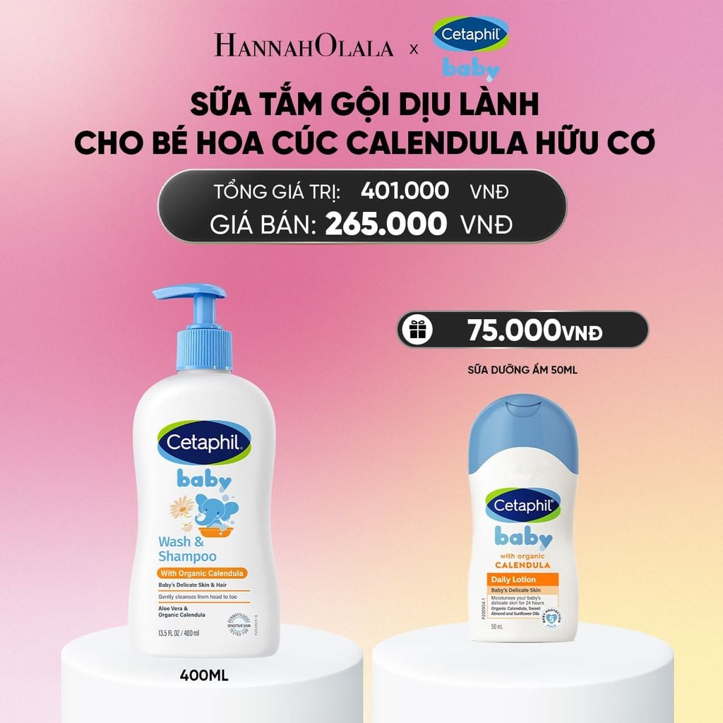 DEAL 14: SỮA TẮM DƯỠNG ẨM DỊU LÀNH CHO BÉ VỚI CALENDULA HOA CÚC HỮU CƠ CETAPHIL BABY W&SHAMPOO CALENDULA 400ML_A1925 