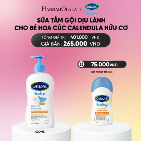  DEAL 14: SỮA TẮM DƯỠNG ẨM DỊU LÀNH CHO BÉ VỚI CALENDULA HOA CÚC HỮU CƠ CETAPHIL BABY W&SHAMPOO CALENDULA 400ML_A1925 