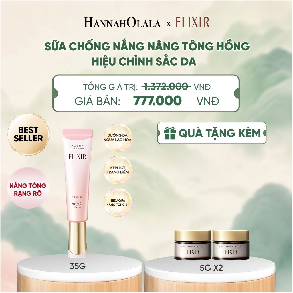  [SẮC HỒNG BABY] KEM CHỐNG NẮNG DẠNG SỮA NÂNG TÔNG CHO DA XỈN MÀU ELIXIR DAY CARE REVOLUTION TONE UP PINK+35G - DEAL 20 - A1230 