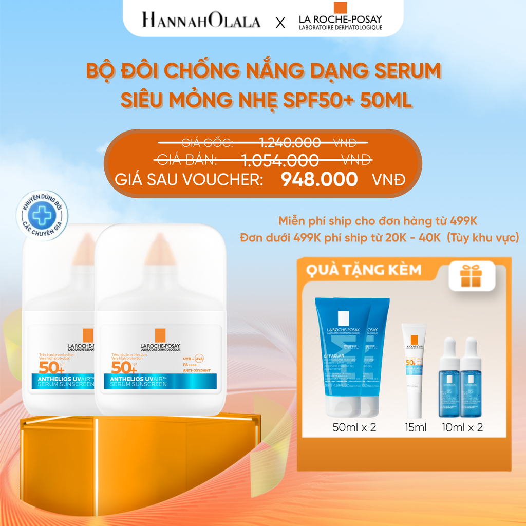  FD DEAL 14: [MỚI] BỘ ĐÔI CHỐNG NẮNG DẠNG SERUM SIÊU MỎNG NHẸ KIỀM DẦU 16H CẤP ẨM 24H CHỐNG BỤI MỊN ANTHELIOS UVAIR SPF50+ 50ml 