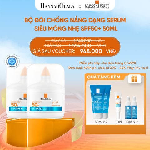  FD DEAL 14: [MỚI] BỘ ĐÔI CHỐNG NẮNG DẠNG SERUM SIÊU MỎNG NHẸ KIỀM DẦU 16H CẤP ẨM 24H CHỐNG BỤI MỊN ANTHELIOS UVAIR SPF50+ 50ml 