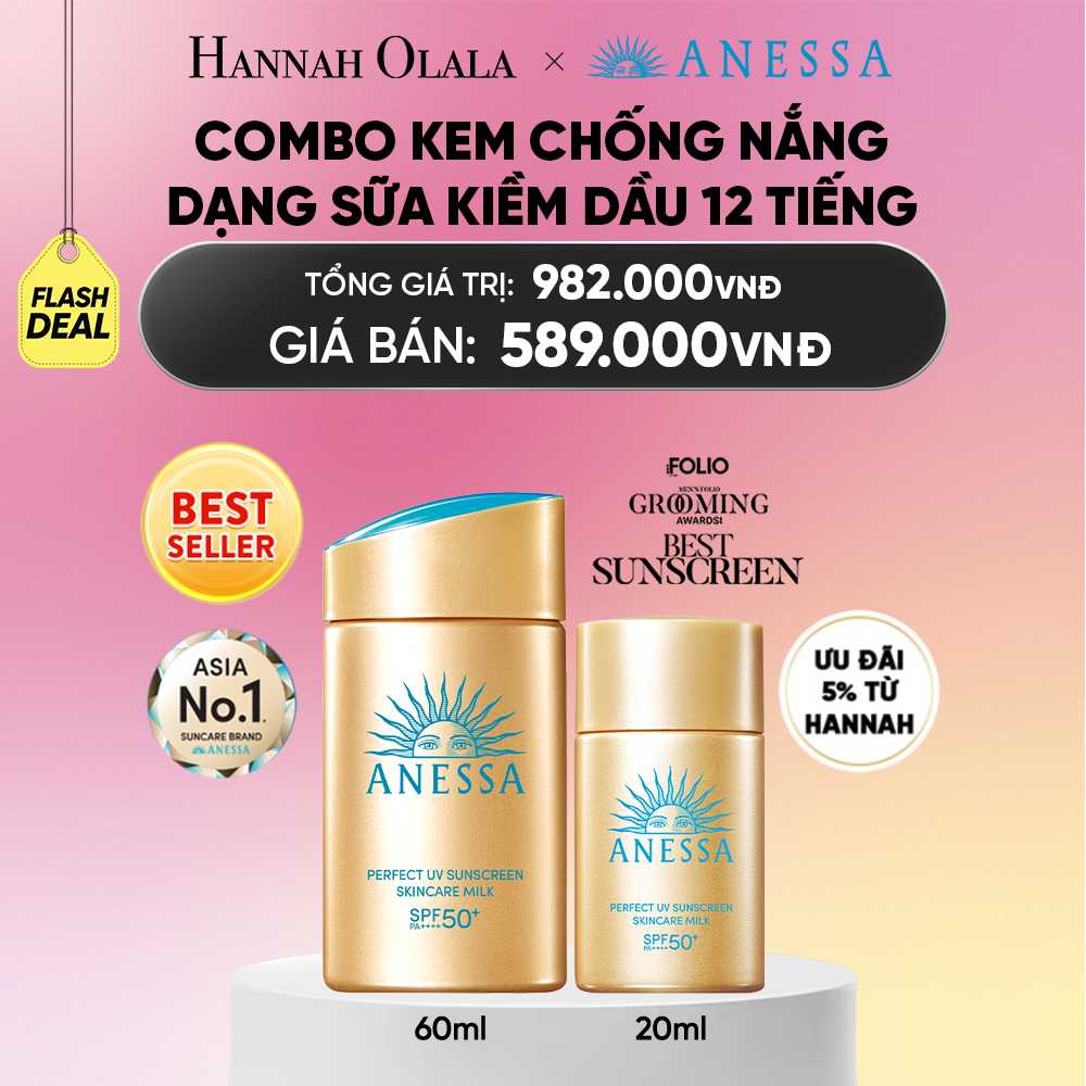  [FLASHSALE] COMBO SỮA CHỐNG NẮNG DƯỠNG DA KIỀM DẦU BẢO VỆ HOÀN HẢO ANESSA GOLD MILK SPF50+ PA++++ 60ML + 20ML - DEAL 14_A2322 