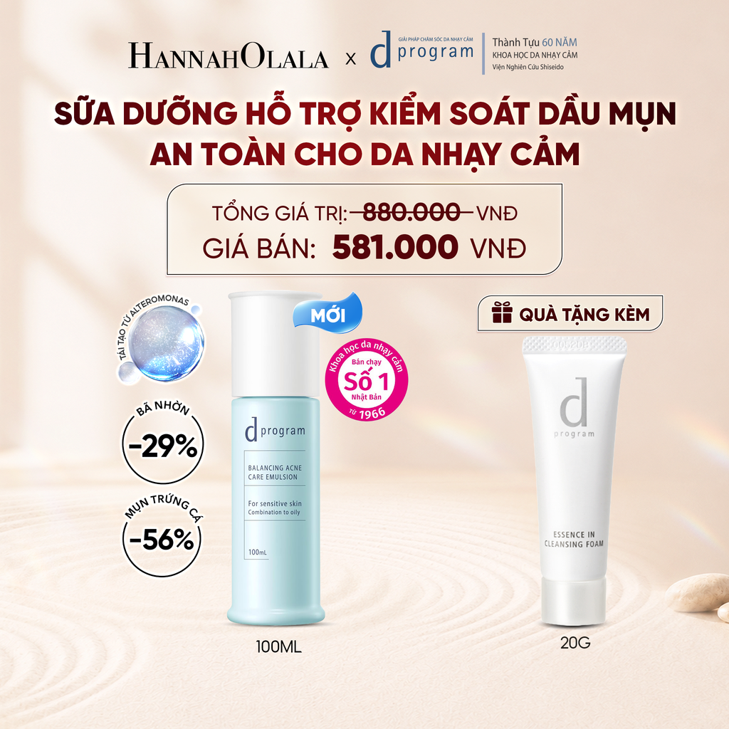  [MỚI] SỮA DƯỠNG ẨM KIỀM DẦU NGỪA MỤN CHO DA NHẠY CẢM DPROGRAM BALANCING ACNE CARE EMULSION 100ML - DEAL 14 