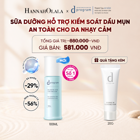  [MỚI] SỮA DƯỠNG ẨM KIỀM DẦU NGỪA MỤN CHO DA NHẠY CẢM DPROGRAM BALANCING ACNE CARE EMULSION 100ML - DEAL 14 