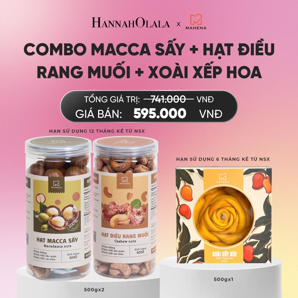  DEAL 14: COMBO MACCA SẤY 500G + HẠT ĐIỀU RANG MUỐI 500G + XOÀI XẾP HOA 500G_A1171 