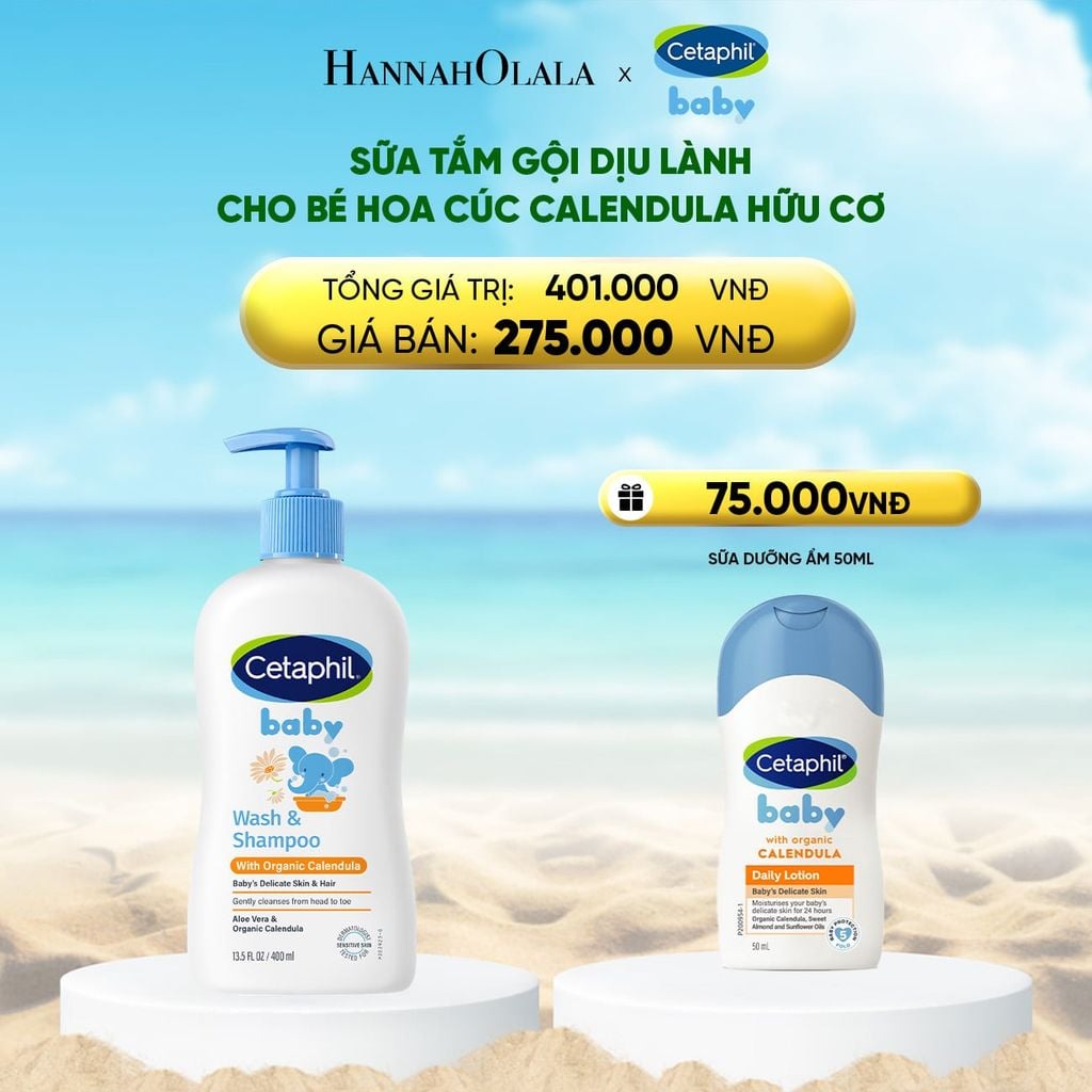  DEAL 14: SỮA TẮM DƯỠNG ẨM DỊU LÀNH CHO BÉ VỚI CALENDULA HOA CÚC HỮU CƠ CETAPHIL BABY W&SHAMPOO CALENDULA 400ML 