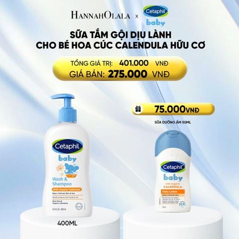  SỮA TẮM DƯỠNG ẨM DỊU LÀNH CHO BÉ VỚI CALENDULA HOA CÚC HỮU CƠ CETAPHIL BABY W&SHAMPOO CALENDULA 400ML - DEAL 14: 