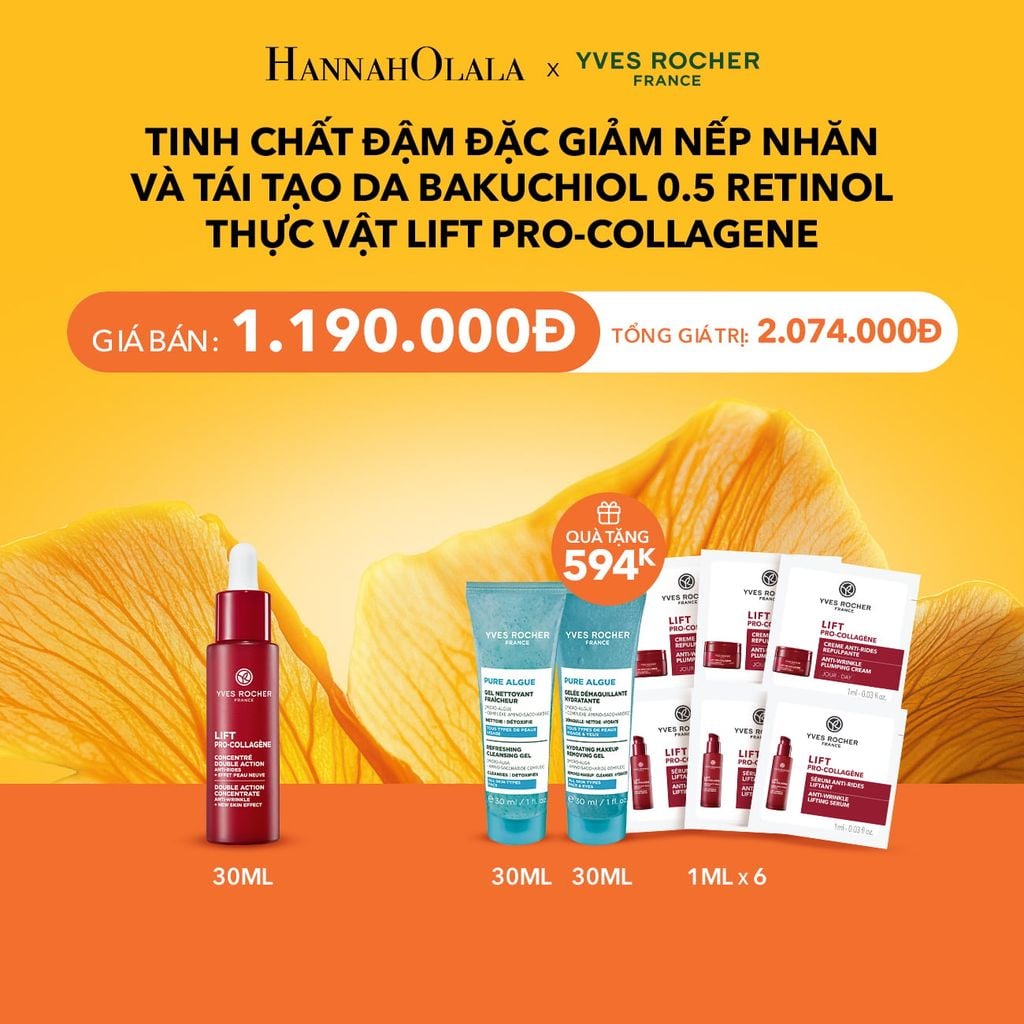  TINH CHẤT ĐẬM ĐẶC GIẢM NẾP NHĂN VÀ TÁI TẠO DA BAKUCHIOL 0.5 RETINOL THỰC VẬT LIFT PRO-COLLAGENE TẶNG MINI SỮA RỬA MẶT + GEL TẨY TRANG + 6 SIMPLEX SERUM-KEM DƯỠNG GIẢM NẾP NHĂN LIFT PRO-COLLAGENE 
