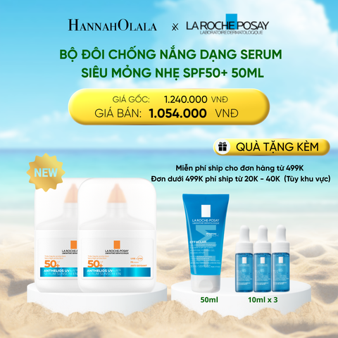  DEAL 14: [MỚI] BỘ ĐÔI CHỐNG NẮNG DẠNG SERUM SIÊU MỎNG NHẸ KIỀM DẦU 16H CẤP ẨM 24H CHỐNG BỤI MỊN ANTHELIOS UVAIR SPF50+ 50ML 