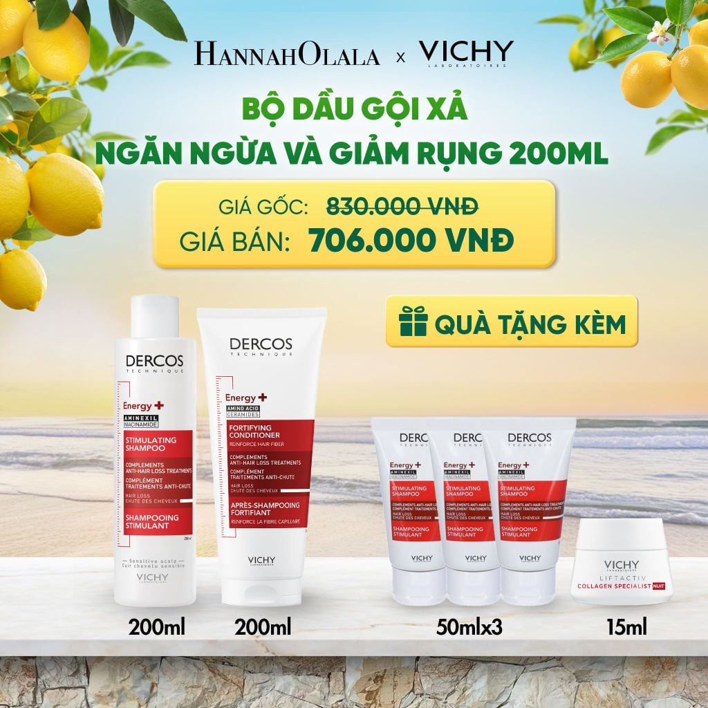  BỘ DẦU GỘI XẢ NGĂN NGỪA VÀ GIẢM RỤNG TÓC VICHY DERCOS ENERGY+ SHAMPOO HAIRLOSS 200ML GIÚP TÓC CHẮC KHỎE VÀ DÀY DẶN DEAL 14 