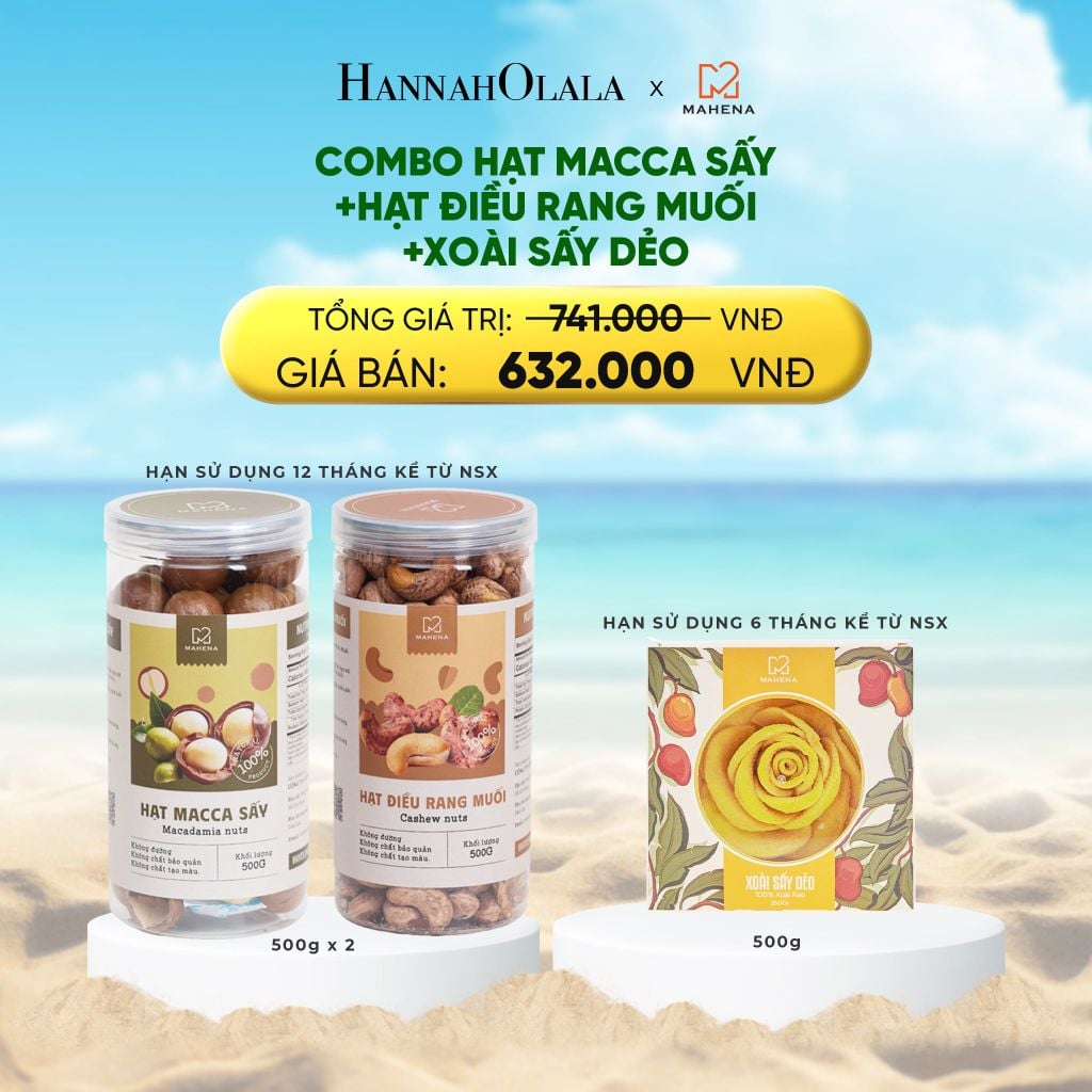  DEAL 14: COMBO MACCA SẤY 500G + HẠT ĐIỀU RANG MUỐI 500G + XOÀI XẾP HOA 500G 