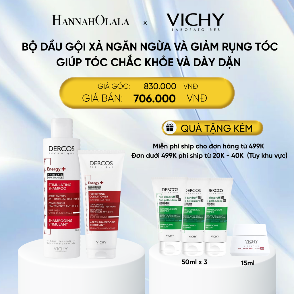 DEAL 14 BỘ DẦU GỘI XẢ NGĂN NGỪA VÀ GIẢM RỤNG TÓC VICHY DERCOS ENERGY+ SHAMPOO HAIRLOSS 200ML GIÚP TÓC CHẮC KHỎE VÀ DÀY DẶN 