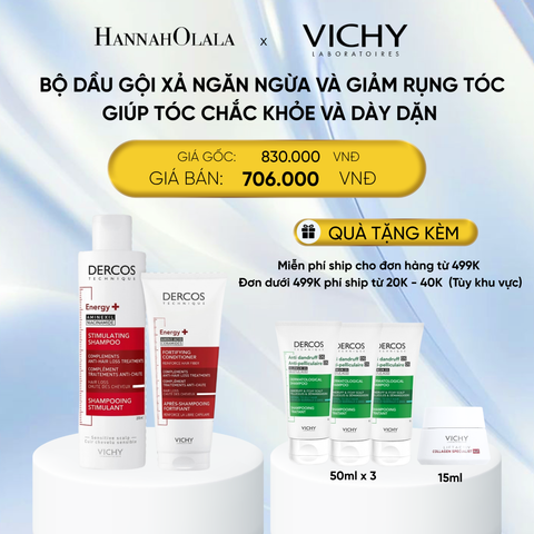  DEAL 14 BỘ DẦU GỘI XẢ NGĂN NGỪA VÀ GIẢM RỤNG TÓC VICHY DERCOS ENERGY+ SHAMPOO HAIRLOSS 200ML GIÚP TÓC CHẮC KHỎE VÀ DÀY DẶN 